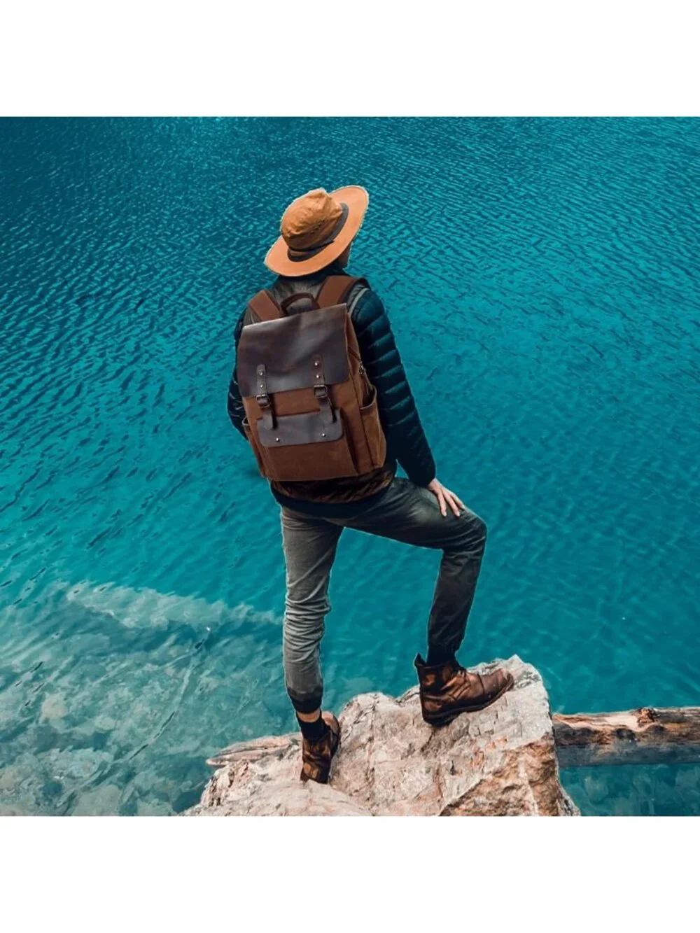 Vintage Waxed Canvas Backpack, Leather Rucksack for Travel & Laptop, 15.6